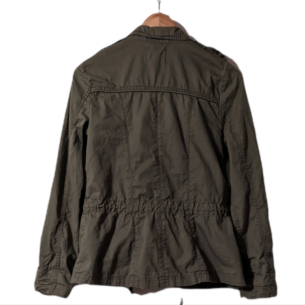 Ashley International Military Cotton Olive Zip Pull Tab Elastic Utility Jacket - Picture 13 of 15